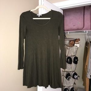 Olive Green Long Sleeve Baby Doll Dress